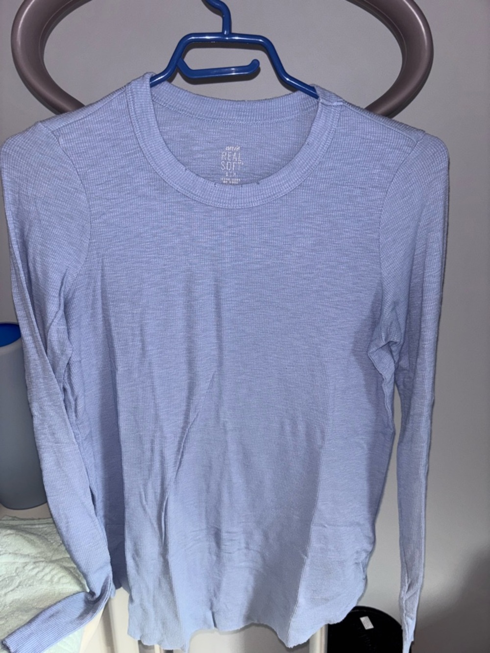 Aerie real soft Light periwinkle Blue Long Sleeve Thermal ribbed Top size small